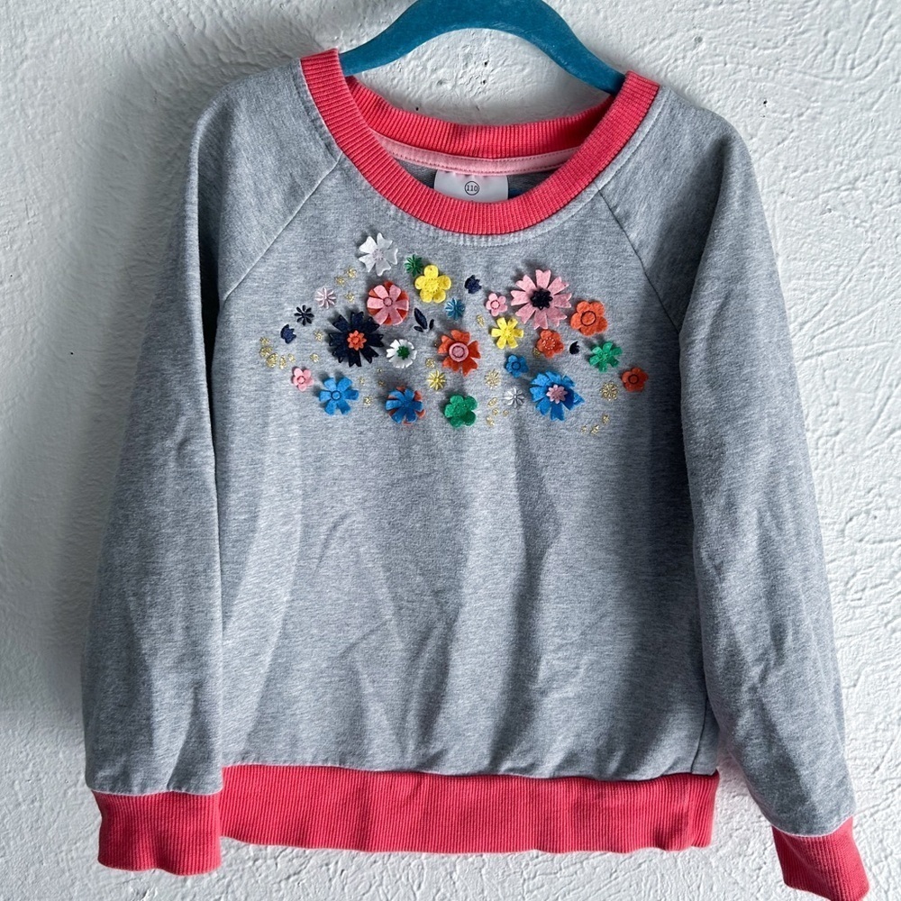 Hanna Andersson Girls Sweatshirt 3D Flowers Size 110 (5Y) Gray